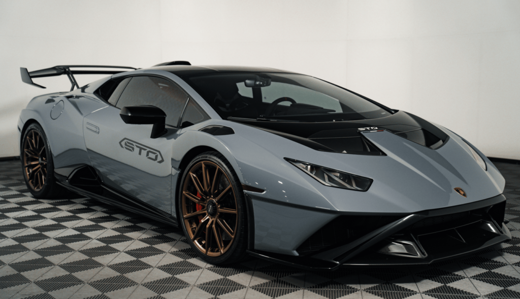 Lamborghini in showroom.